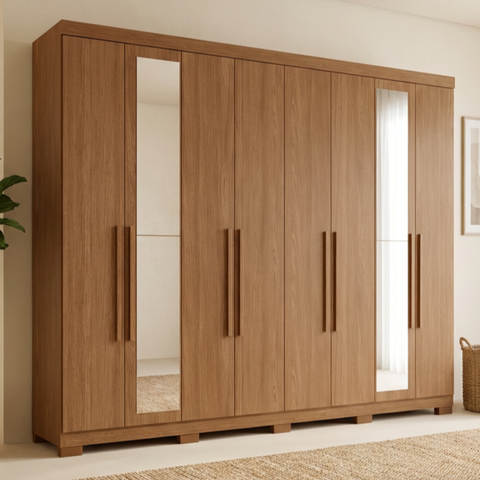 Guarda-roupa Casal com Espelho e Pés 8 Portas 4 Gavetas Master New