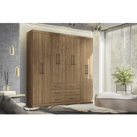Guarda-Roupa Casal 8 Portas 6 Gavetas Liverpool com Pés Marrom/Jatoba
