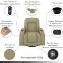 Ver imagem 3 de Poltrona do Papai Reclinável Giratória e Balanço Sala de Cinema Crihs com Massagem e Aquecimento Linho Bege G23 - Gran Belo
