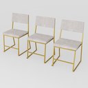Ver imagem 1 de Kit 3 Cadeira Jantar Cozinha Estofada com Encosto Dourado Suede Dubai