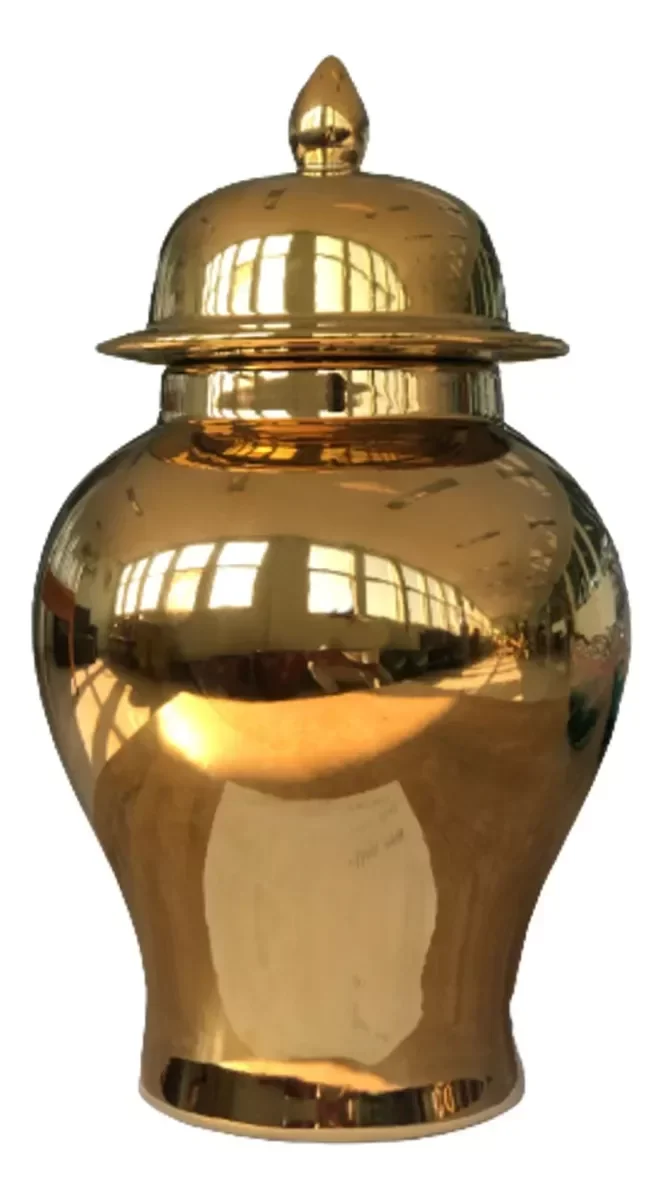 Vaso Dourado Decorativo Porcelana Chinesa 35x20