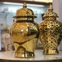 Ver imagem 2 de Vaso Dourado Decorativo Porcelana Chinesa 35x20