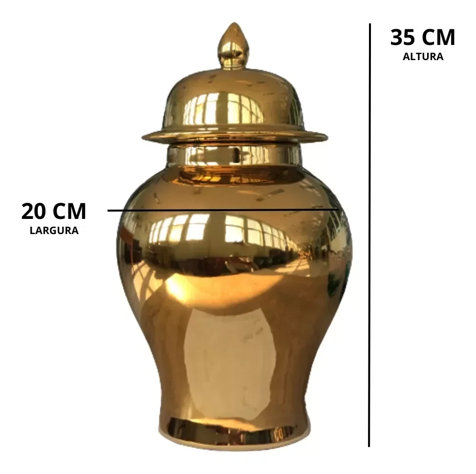Ver imagem 7 de Vaso Dourado Decorativo Porcelana Chinesa 35x20
