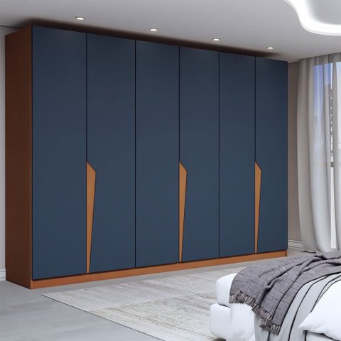 Guarda-roupa Casal Luxe 2,42 Metros 6 Portas 4 Gavetas Freijó/azul - Panorama Móveis