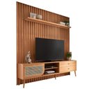 Ver imagem 2 de Rack com Painel Ripado Retrô para TV até 75 Polegadas 100% MDF com LED 228CMX250CM Porta Telada Marrom