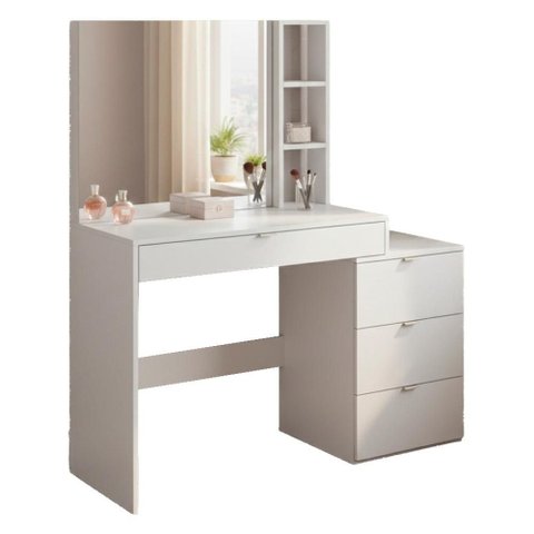 Penteadeira Escrivaninha com Espelho 4 Gavetas 113 Cm B11 Branco Novam
