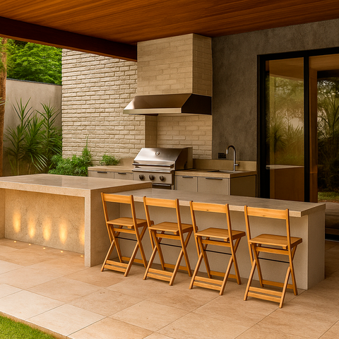 Conjunto com 4 Banquetas Dobráveis em Eucalipto: Mel