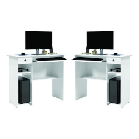 Mesa para Estudo Conjunto Afrodite Moderno 1 Gaveta MDF-MDP 65cm Branco