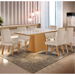 Mesa Prada 180x90 com Vidro Tampo Preto 6 Cadeiras Riviera - 1