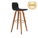 Ver imagem 3 de Kit 3 Banquetas Altas Luxo Linea Aço Cobre Linho Preto Base Carvalho