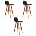 Ver imagem 2 de Kit 3 Banquetas Altas Luxo Linea Aço Cobre Linho Preto Base Carvalho