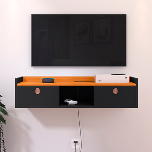 Rack Suspenso 2 Gavetas Decorativo Puxador Amalfi 0,90 Vegas - Preto / Cinamomo