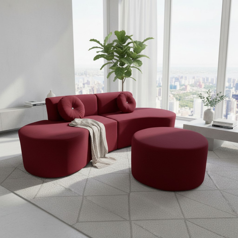 Sofá Modular Orgânico Monterrey 260cm + Puff Suede Marsala