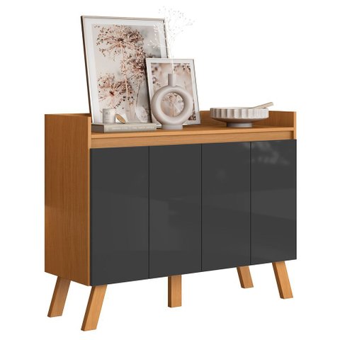 Aparador Buffet Organizador Cantinho do Café Cannes 108cm 04 Portas Cinamomo Grafite - Desk Design
