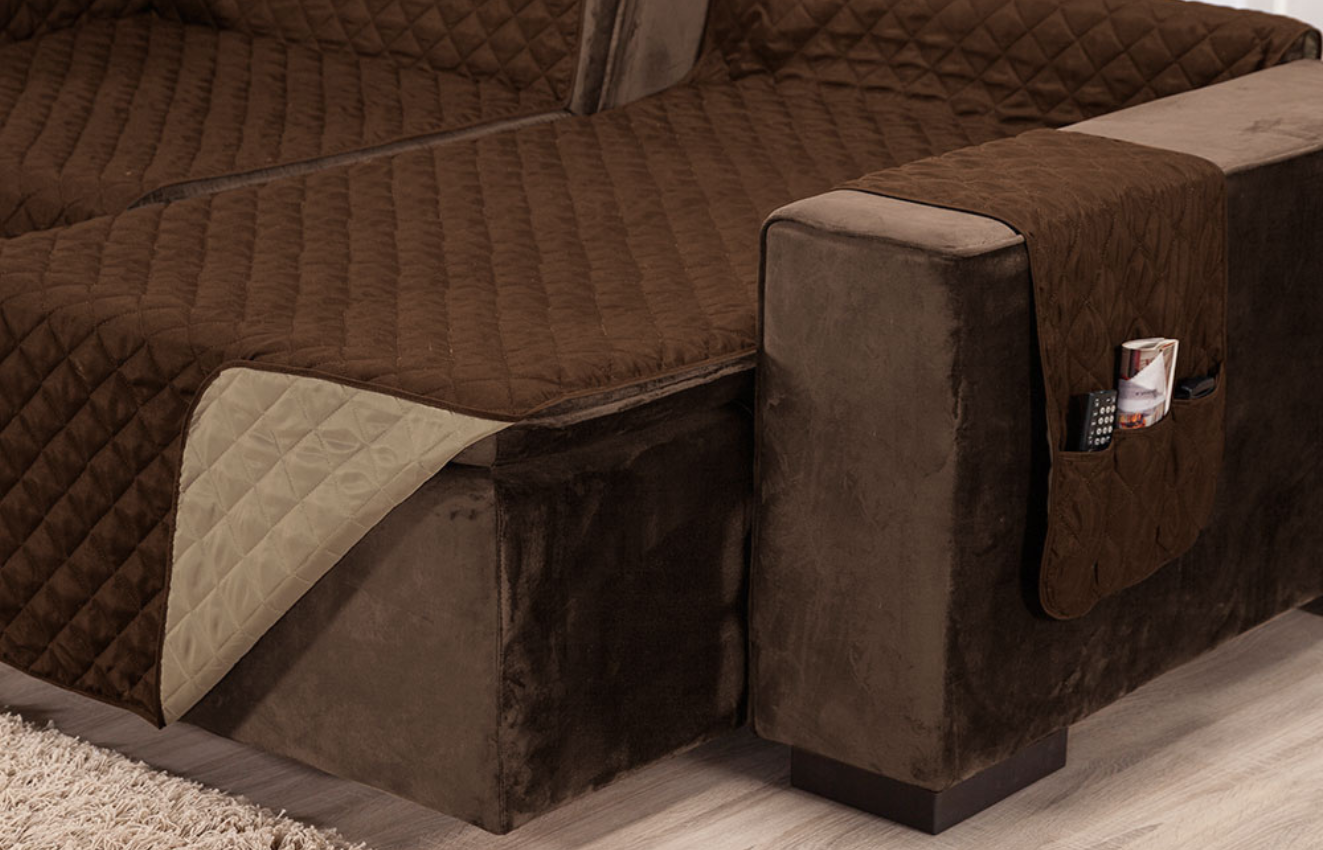 Capa para sofá retratil matelado tamanho grande 2 lugares 1,8m marrom e caqui - 3