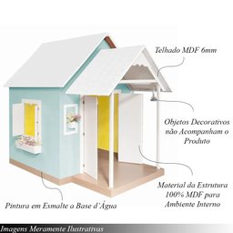 Casinha de Brinquedo Artesanal Mdf com Telhado Branco/verde Água L12 - Gran Belo Casinha Infantil - 3