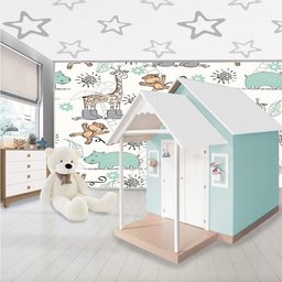 Casinha de Brinquedo Artesanal Mdf com Telhado Branco/verde Água L12 - Gran Belo Casinha Infantil - 1