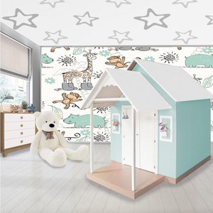 Casinha de Brinquedo Artesanal Mdf com Telhado Branco/verde Água L12 - Gran Belo Casinha Infantil