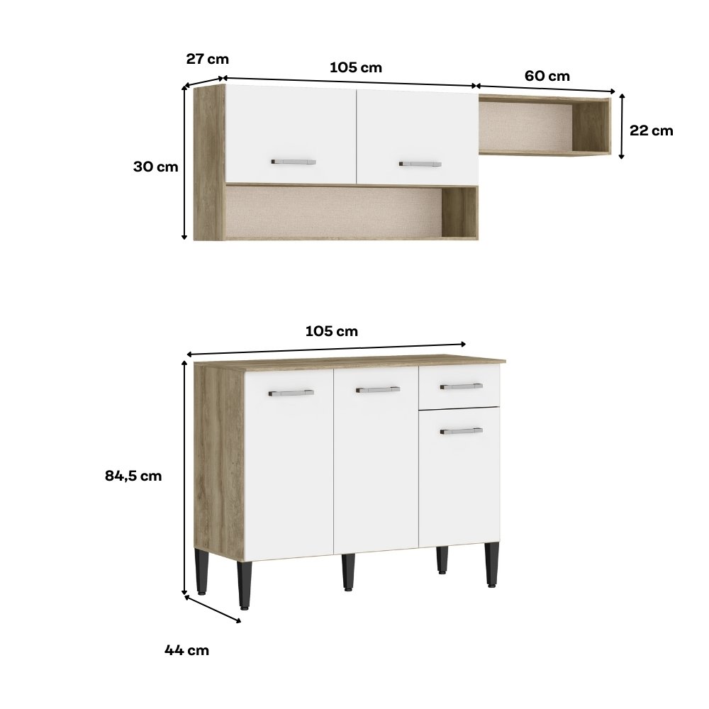 Armário Cozinha Compacta Arizona Tiny Carvalho/branco Carraro - 6