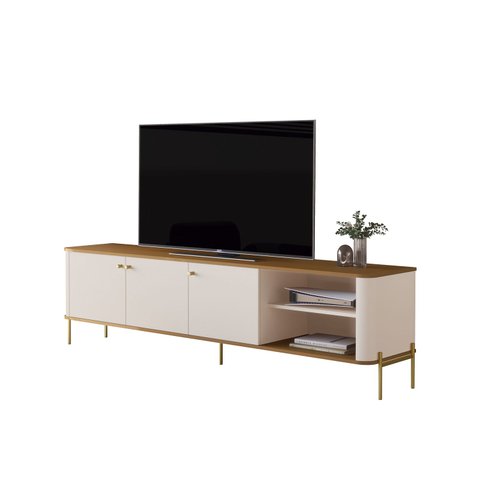 Rack para Tv Tucupí 1.8 Bancada Off White Nature Dourado Jb Bechara