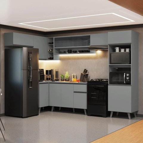 Armário de Cozinha Completa de Canto 465cm Nice Madesa 09 Cinza