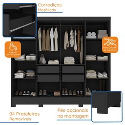 Closet Casal 4 Gavetas com Pés Jatobá Yescasa - 6 Closet Casal 4 Gavetas com Pés Jatobá Yescasa - 6