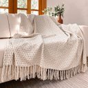 Ver imagem 1 de Manta Sofá Xale Decorativo 2,10 X 1,40m Quadriculado Cru Bege Artesanal Minimalista Rústico Grande