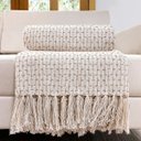 Ver imagem 4 de Manta Sofá Xale Decorativo 2,10 X 1,40m Quadriculado Cru Bege Artesanal Minimalista Rústico Grande