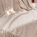 Ver imagem 2 de Manta Sofá Xale Decorativo 2,10 X 1,40m Quadriculado Cru Bege Artesanal Minimalista Rústico Grande