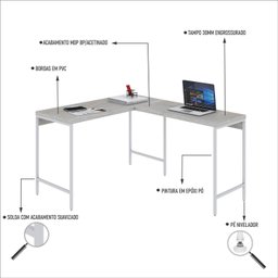 Mesa de Escritório em L Estilo Industrial 120x140cm Active - 5