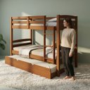 Ver imagem 4 de Cama Treliche Solteiro Madeira Maciça Auxiliar com Proteção:Castanho Claro