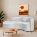 Ver imagem 1 de Divã Recamier Curvo Sala de Estar Recepção Inglaterra 180cm Pés Madeira Lado Esquerdo Bouclé Branco
