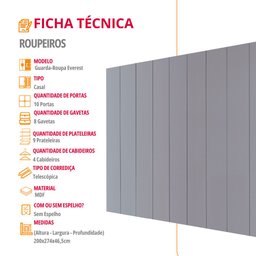 Guarda Roupa Casal Everest Mdf 10 Portas 8 Gavetas e 9 Prateleiras Moderna Mobília - 7