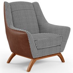 Poltrona Decorativa Base Em Madeira Juliet D02 Courissímo Marrom B-38 Pied Poule - Lyam Decor - 1