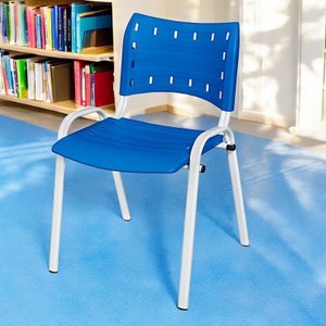 Cadeira Iso Base Branco Escola, Escritório Azul