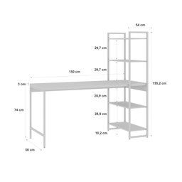Escrivaninha com Estante 4 Prateleiras Estilo Industrial 150cm Active Yescasa - 3