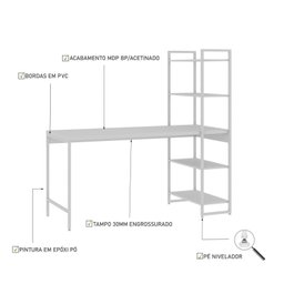 Escrivaninha com Estante 4 Prateleiras Estilo Industrial 150cm Active Yescasa - 5