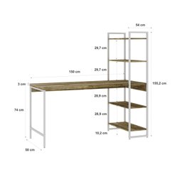 Escrivaninha com Estante 4 Prateleiras Estilo Industrial 150cm Active Yescasa - 3