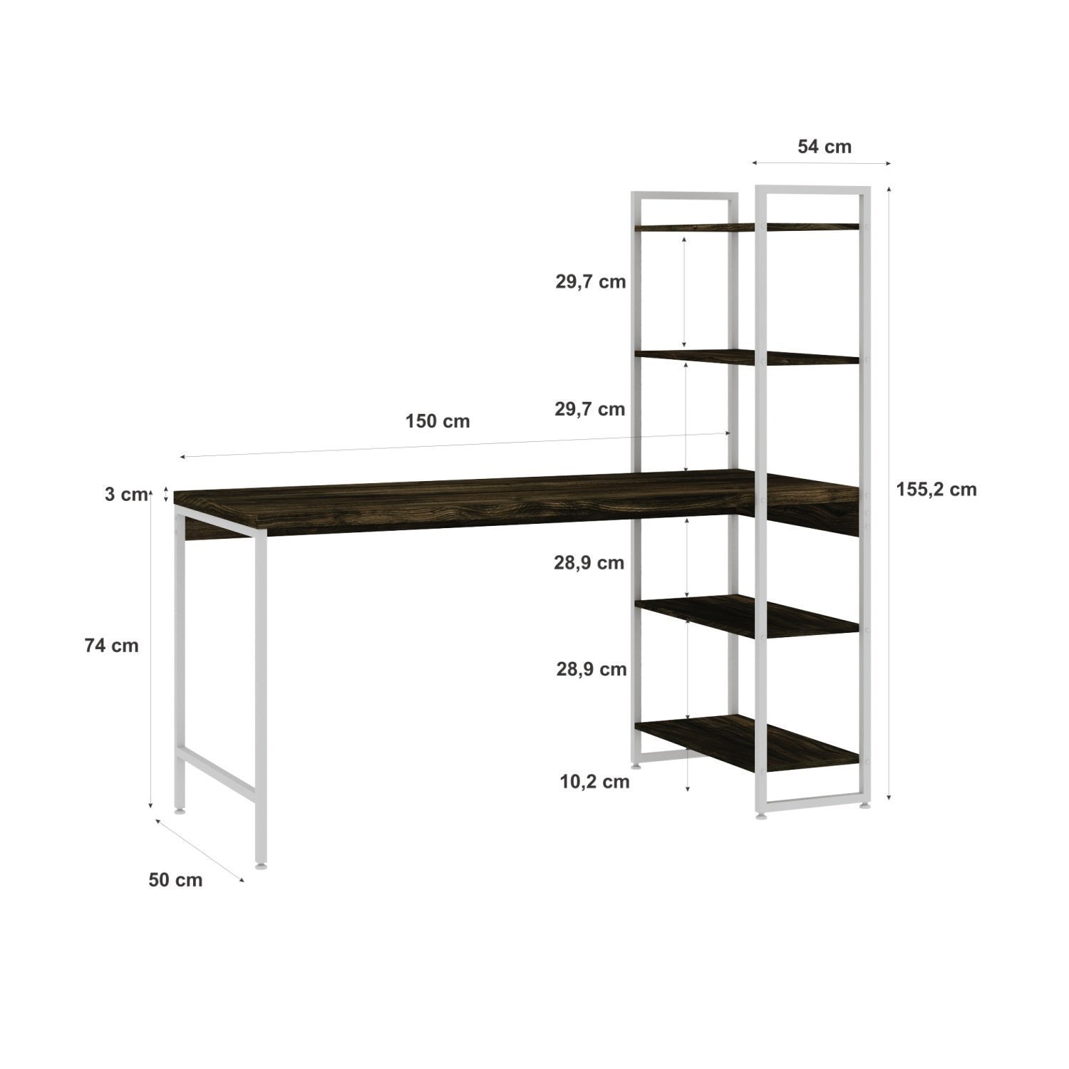 Escrivaninha com Estante 4 Prateleiras Estilo Industrial 150cm Active Yescasa - 3