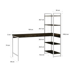 Escrivaninha com Estante 4 Prateleiras Estilo Industrial 150cm Active Yescasa - 3