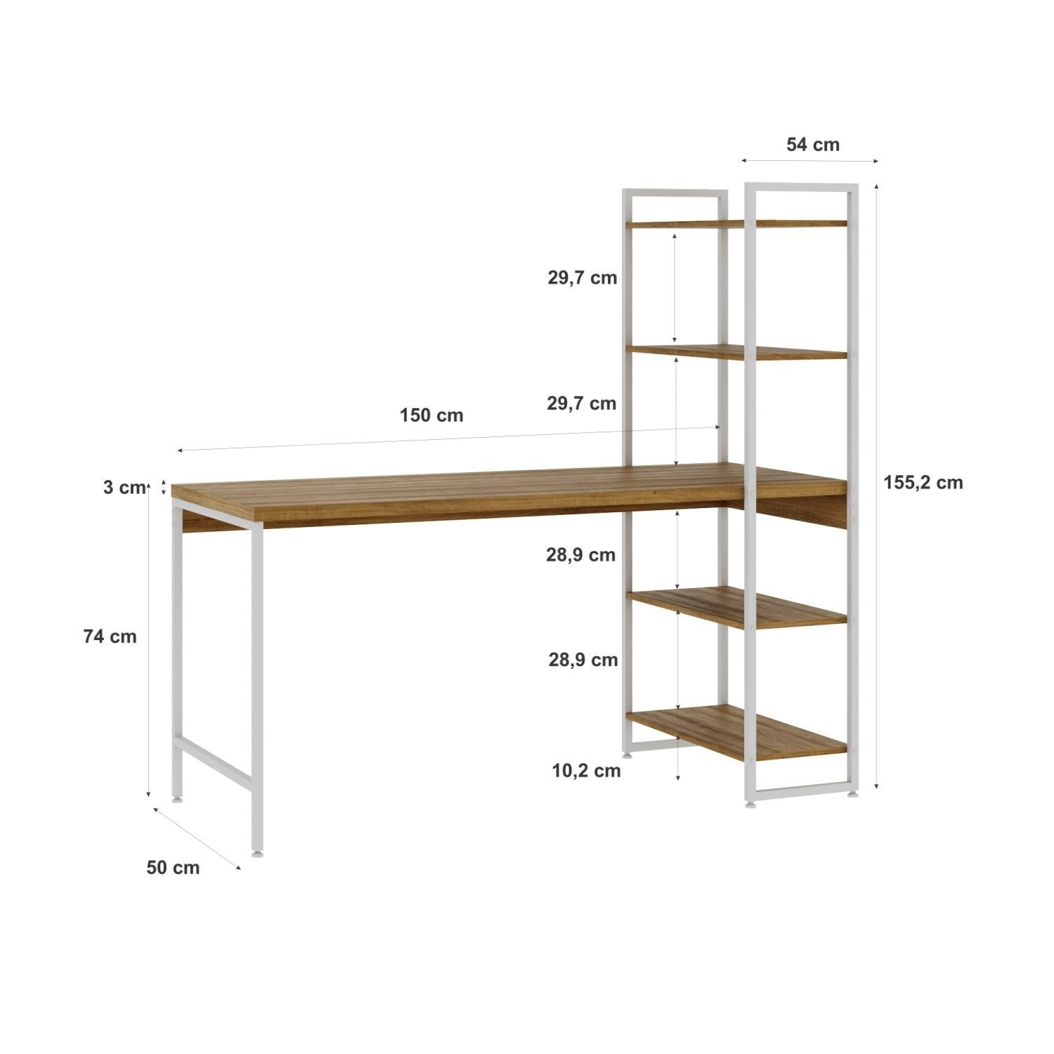 Escrivaninha com Estante 4 Prateleiras Estilo Industrial 150cm Active Yescasa - 3