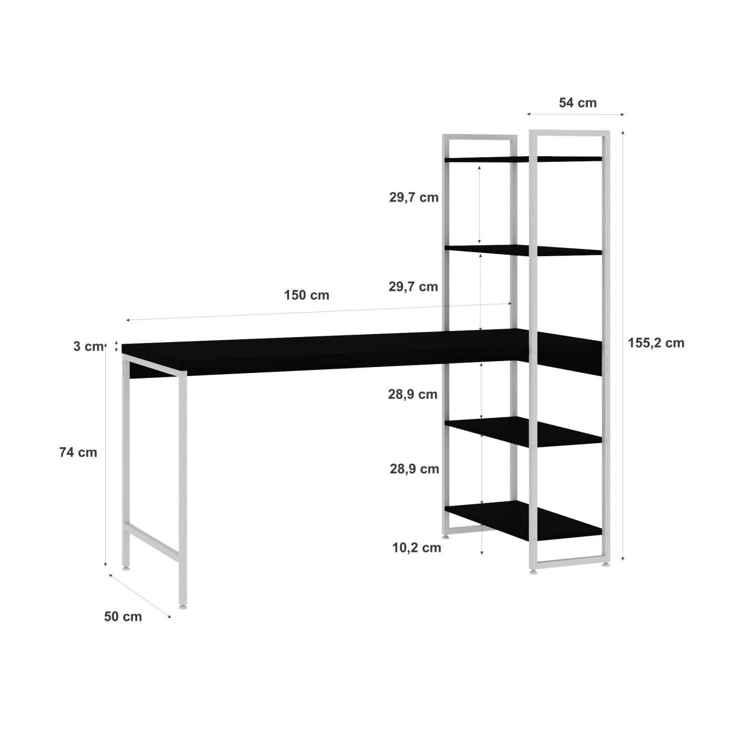 Escrivaninha com Estante 4 Prateleiras Estilo Industrial 150cm Active Yescasa - 3