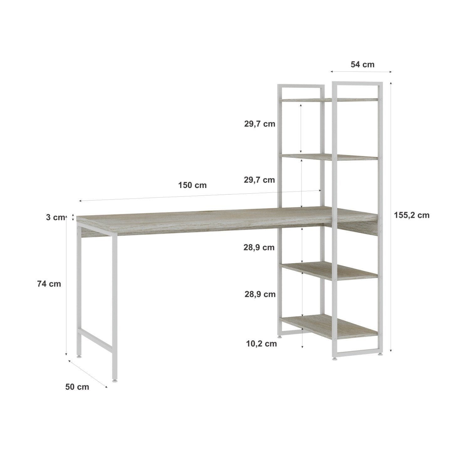 Escrivaninha com Estante 4 Prateleiras Estilo Industrial 150cm Active Yescasa - 3