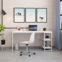 Ver imagem 1 de Escrivaninha Mesa Escritório com Estante Baixa Estilo Active 2 Prateleiras 150cm Industrial Yescasa Branco