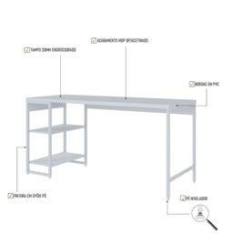 Escrivaninha com Estante Baixa 2 Prateleiras Estilo Industrial 150cm Active Yescasa - 5