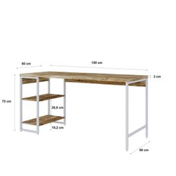 Escrivaninha com Estante Baixa 2 Prateleiras Estilo Industrial 150cm Active Yescasa - 3