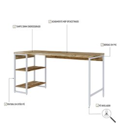Escrivaninha com Estante Baixa 2 Prateleiras Estilo Industrial 150cm Active Yescasa - 5