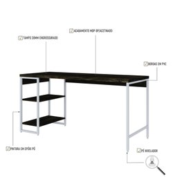 Escrivaninha com Estante Baixa 2 Prateleiras Estilo Industrial 150cm Active Yescasa - 5