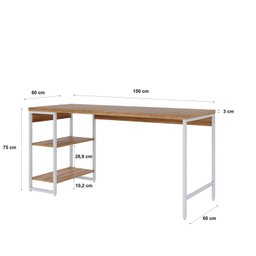 Escrivaninha com Estante Baixa 2 Prateleiras Estilo Industrial 150cm Active Yescasa - 3