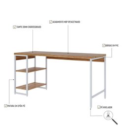 Escrivaninha com Estante Baixa 2 Prateleiras Estilo Industrial 150cm Active Yescasa - 5